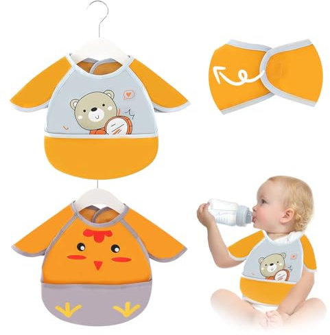 Carreneu 2 PCS Baby Latz Mit äRmel BabyläTzchen äRmelläTzchen LäTzchen Mit äRmel LäTzchen Wasserdicht Beikost