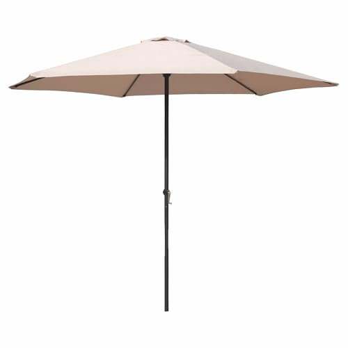 Parasol de jardin taupe Ø 300 x H. 236 cm en acier au carbone, 6 lattes renforcées, ouverture avec manivelle, Cuba Esté