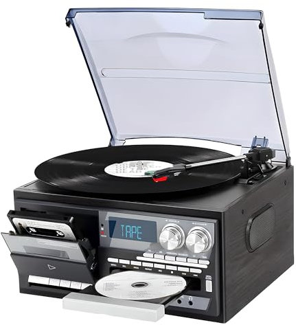 Retro Bluetooth-skivspelare, 3-växlad Vinylskiva Med Inbyggda Högtalare, Cd- Och Kassettspelare, Dammomslag, Idealisk För Hem- Och Vintage Musikälskare
