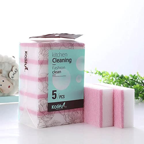 5 spugne per lavare i piatti, strumento per la pulizia della cucina, spugnetta abrasiva per la pulizia della cucina, antigraffio, per uso domestico, colore: rosa