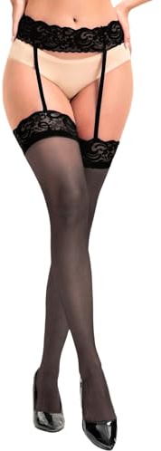 EVELIFE Stockings for Women Suspenders Belt for Stockings Sheer Lace Top Thigh High Halloween Costume Accessories for Women and Girls for Valentine's Day (XL, Black)