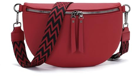 Vezluax 30x20cm umhängetasche Damen Bauchtasche Damen Groß Vegan Leder Crossbody Bag stylisch Gürteltasche Brusttasche Frauen mit breitem Gurt Kirschrot