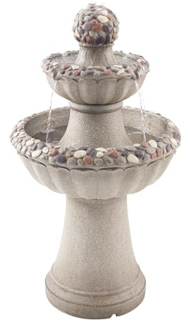 VEVOR Fontana da Esterno, Fontana e Cascata da 480 x 480 x 927 mm, Fontane in Fibra di Vetro e Resina a 2 Livelli con Base in Roccia da Pavimento e Pompa, per Esterni, Interni, Giardino, Casa