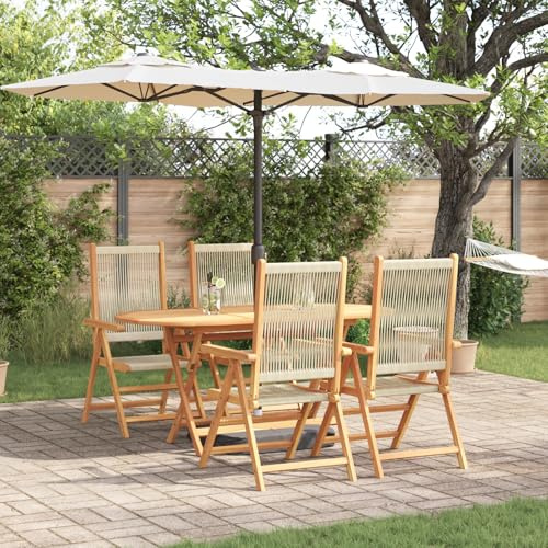 Qnhdfrt Klappbarer Gartentisch und 4 Stühle Set aus Massivholz Akazie Braun Oval 160x85x75 cm 5-teilig für Garten Terrasse Balkon Camping mit Faltfunktion und Bequemen Sitzen