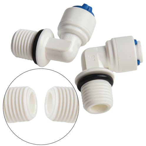Lot de 2 tubes à emboîter de 6,35 mm x filetage coudé de 12 mm raccords rapides pour filtre à eau et systèmes d'osmose inverse, blanc