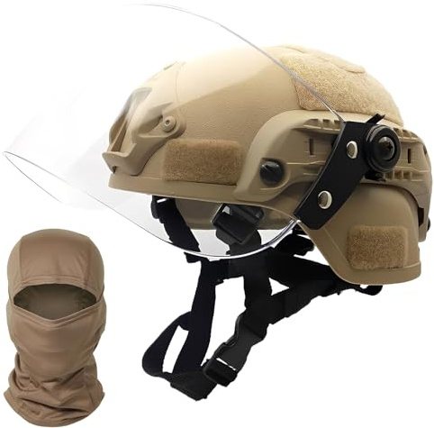 LZAQHMT Casco Tattico MICH 2000 Con Visiera Trasparente Antisommossa Occhiali Scorrevoli Antiappannamento Per Airsoft, Paintball WarGames(CB)