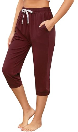 Vlazom Pantalones Capri de Yoga para Mujer en Tejido French Terry, Pantalones Deportivos Holgados con Cordón y Bolsillos S-3XL