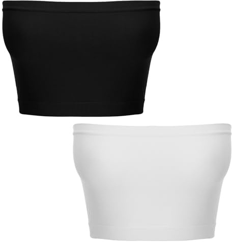 Ouligay 2PCS Black Bandeau Top Non Padded Bandeau Bra Womens Bandeau Top | Strapless Tubes Bralettes Casual Crop Top Sexy Going out Strapless Tank Summer Stretchy Sports Bra Black and White