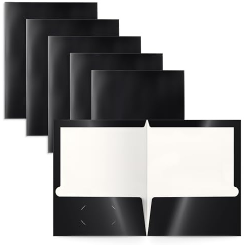 Better Office Products 2 Pocket Glossy Laminated Black Paper Folders, Letter Size, Black Paper Portfolios, Box of 25