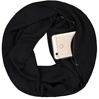 Simoda Dam pläd oändlighet scarf vinter mjuk och varm loop filt hemliga dolda fickor halsdukar, svart, M