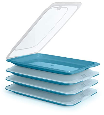 K&G Hochwertige Aufschnittboxen 4er Set Platzsparend Stapelbar Vorratsdosenset mit Servierplatte. Frischhaltedosen für den Kühlschrank. (4x Ocean)