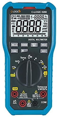 C-LOGIC 5200 Digital Multimeter Professionelles CAT IV 66000 Zählungen NCV Spannung DC/AC 1000V Strom AC/DC 10A Widerstand 66MΩ Temperatur Kapazität Frequenz 20kHz Auto Scaling