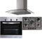SIA SO113SS 60cm Stainless Steel Electric Single Fan Oven, SSG701SS 5 Burner Gas Hob With Cast Iron Pan Stands & CGH70SS Curved Glass Cooker Hood Fan