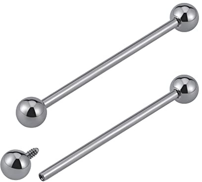 FINE4U Industrial Earrings Piercing Jewelry Titanium - ASTM F136 Titanium Internally Threaded Barbell for Women & Men, Hypoallergenic Straight Barbell (14G × 35mm × 5mm)