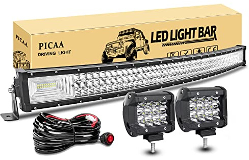 PICAA led Arbeitsscheinwerfer 42 Zoll 104CM 540W 7D Lichtbalken Drei Reihen 12V Gewolbt Zusatzscheinwerfer Bar Mit 2PCS 4 Zoll LED Arbeitslicht für SUV Offroad ATV UTV Traktor 4x4 Auto