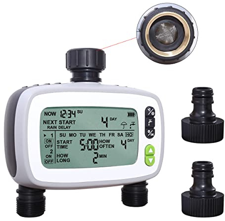 Aqualin Computer Centralina Irrigazione 2 Vie, Timer Automatico/Manuale, Controllo dell'irrigazione con FSTN 9,6 x 5,2 cm, Grande Schermo LCD per Piante da giardin