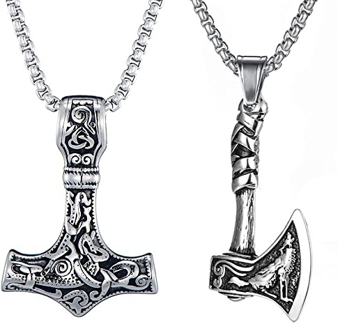 Weenkeey 2 stycken Tors hammare halsband nordisk yxa hänge halsband gotisk punk rock hip hop hänge halsband för män kvinnor – antikt silver