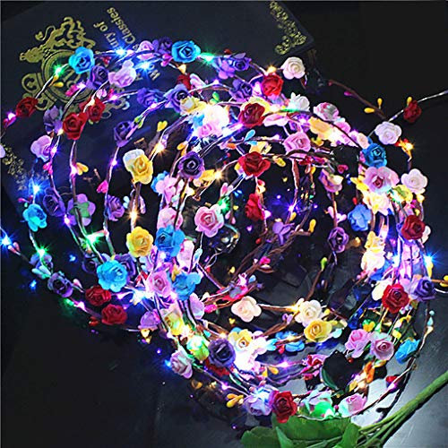 Dioxide Led Blumenkranz, 10 Stück Garland Stirnband Dekorative Leucht Böhmen Blume Stirnband Kopfbedeckung Floral Crown Damen Blumendekor Blumenkrone Leucht Kopfstück für Hochzeit Party