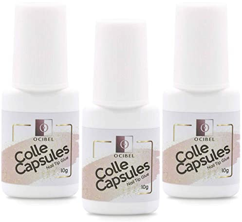 OCIBEL - 3 Colles Extra Forte pour Faux Ongles 3x10g = 30g (30ml) - Pinceau applicateur pour Capsules en Gel, Plastique, Acrylique et Strass pour Manucure, Faux Ongles et Nail Art