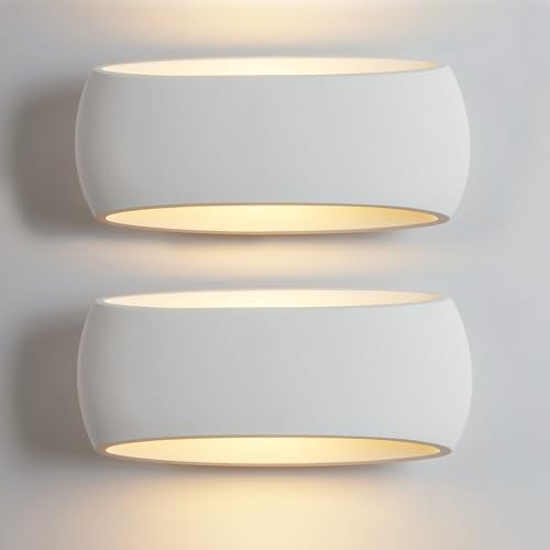 HARPER LIVING 2 Pack Wall Lights with Ceramic Wall Sconce for Bedroom, Living Room, Hallway. X-Large Indoor Plaster Wall Wash Lamp (40W E27, 38CM)