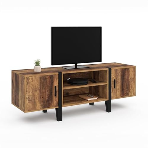IDMarket - Meuble TV 140 cm Austria 2 Portes Bois Pieds épingle