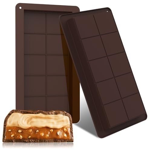 GeeRic 2PCS Dubai Deep Chocolate Bar Mold, Silicone Deep Upgraded Break Apart Non-Stick Easy Release Chocolate DIY Molds, Baking Molds for Wax Melts, Candy, Jell