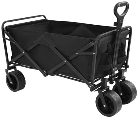 Bollervagn, vikbar, transportvagn upp till 115 kg, extrem handvagn, trädgårdsvagn, strandvagn för alla terränger, utomhus, camping, shopping (svart)