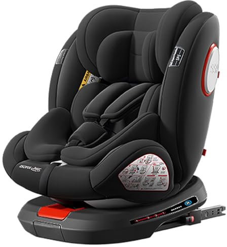 Reenborn Silla de Auto Reenborn Giratoria de 360°, Reclinable Y con Reposacabezas Ajustable (Black-Standard Version)