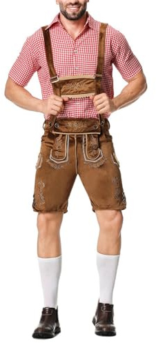 Générique Deguisement Bavarois Homme, Pantalon en Costume Traditionnel Court Pantalon Traditionnel, Chemise, Chapeau Lederhosen Homme - en Cuir Jeu de RôLe |