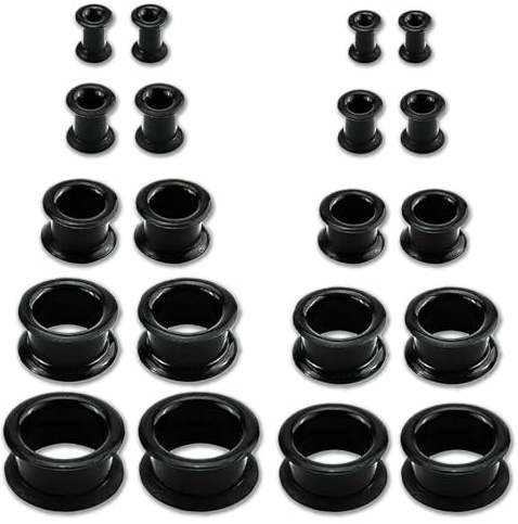 GoPaw Écarteur d Oreilles en Silicone, 20 Pièces Tunnel Oreille Plugs d'oreille en Silicone Flexibles Écarteur Tunnels de Chair Tunnels Expandeurs pour Piercings Unisexe 4-20mm (Noir-Normal)