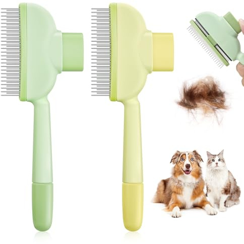 Lot de 2 brosses pour chat - Peigne autonettoyant pour poils courts et longs - Poignée ergonomique ABS - Brosse pour le toilettage - Pour enlever le sous-poil - Convient pour chats et petits chiens