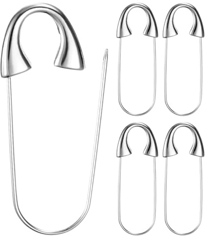 M METERXITY 5 Piezas De Alfiler De Seguridad Grande, 2.13 Pulgadas (54mm) Alfiler De Prenda De Aleación De Zinc para Coser Ropa/Vestuario/Faldas/Prendas [Color Plateado]