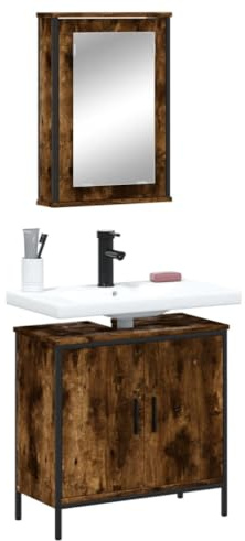 Holamys 2-TLG. Badrumsmöbelset rökek träbaserade material, 42 x 12 x 60 cm spegelskåp, 60 x 30 x 60 cm tvättställsunderskåp, fuktbeständigt, utrymmesbesparande, modern design