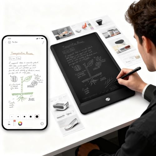 Goshyda Set Penna Intelligente Digitale e Lavagna per Scrittura, Penna Bluetooth con Sincronizzazione in Tempo Reale per la Digitalizzazione, la Condivisione, Supporto per Android per
