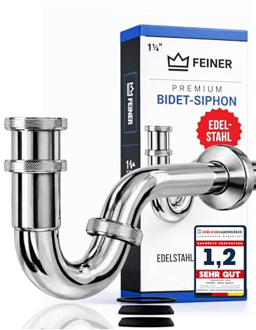 FEINER® Universal Bidet Siphon aus Edelstahl – verstellbares Tauchrohr – Standardanschluss 1 1/4 x 32 mm – inkl. GRATIS Dichtungsset & Einbauanleitung – einfache Montage