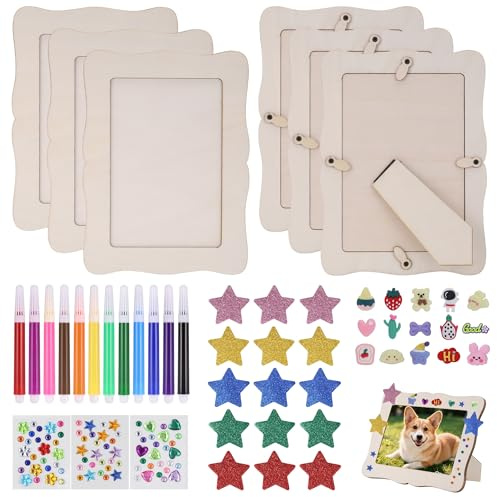 6 STK Holzbilderrahmen zum Bemalen,DIY Geschenk für Mädchen&Jungen(15x20cm)