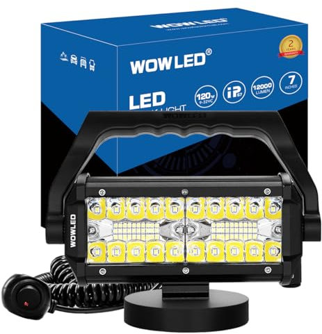 WOWLED Portable LED Work Light with Magnetic Base, 120W Super Bright Waterproof Flood & Spot Lights for Job Site, SUV, Boat, Truck, Outdoor, Camping, Car Repairing, Emergency
