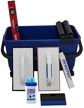 DEWEPRO® Kit de lavage spécial pour carreleur - 10 pièces - Boîte de lavage de 22 l - Niveau à bulle - Planche éponge