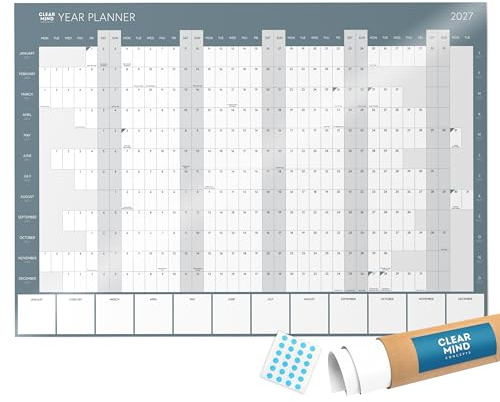 2027 Wall Planner A2 Laminated Dry Wipe Calendar 59.4 x 42 cm with UK Bank Holidays, Annual Year Wall Chart for Home Office