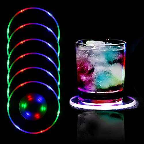 MEDOYOH 6er-Set Bunt LED Untersetzer für Getränke, ON/Off Wasserdicht Rund Untersetzer Acryl für Gläser Flaschen Partys Hochzeiten Bar Weihnachten Pub