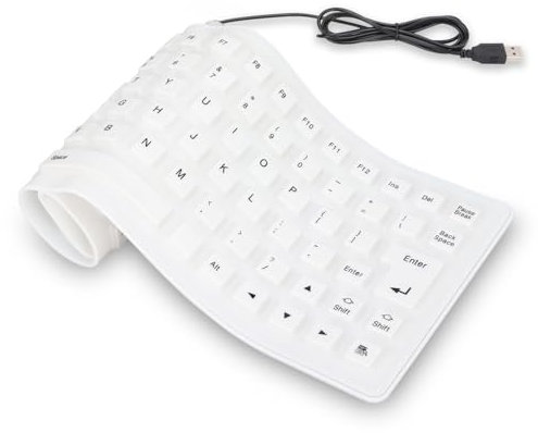 Agatige USB Mute Silicone Foldable Flexible Keyboard 85 Keys Roll-up Portable Waterproof Dustproof Silent Soft Wired Silicone Keyboard Silent Typing for PC Notebook Laptop Windows Mac (White)