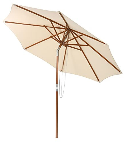GOPLUS Sonnenschirm Holz, Gartenschirm um 30° knickbar, Terrassenschirm 270 cm, Strandschirm mit 8 Rippen, Marktschirm UV-Schutz, neigbarer Tischschirm für Garten, Balkon, Pool & Hof