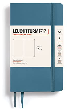 LEUCHTTURM1917 365648 Notizbuch Pocket (A6), Softcover, 123 nummerierte Seiten, Stone Blue, Blanko