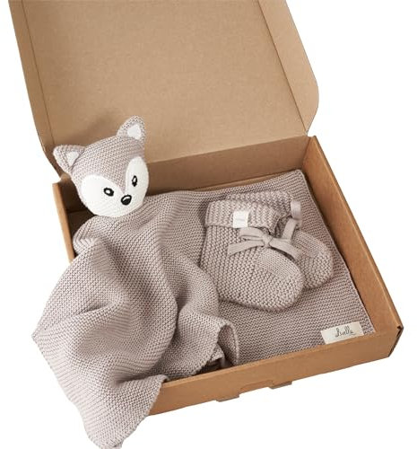 Livella Kuscheltuch „Fuchs“ mit Söckchen - Reine Bio-Baumwolle – Premium Schmusetuch, Kuscheldecke, Schmusedecke, Strickdecke - Samtweich & atmungsaktiv
