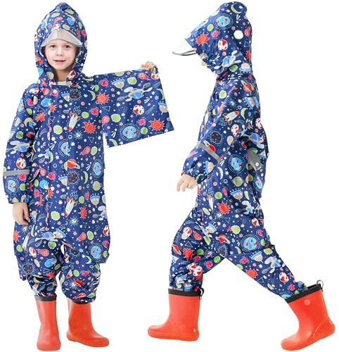 Domueay Imperméable Enfants Garçons Combinaison de Pluie Respirant Léger Vetement de Pluie avec Capuche Zip Vêtements Imperméables pour Enfants Bebe 1-3 Ans