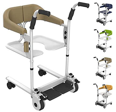 Multifunktionell öppen duschstol Mobilsits, Bärbar överföringslyftare med 180° delad sits, med dubbelt säkert spänne och säkerhetsremmar, för handikapp, äldre,BasicEdition-Brown
