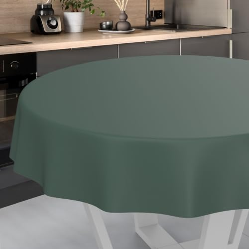 ANRO Nappe en Toile cirée, Lavable, pour Table de Jardin, extérieur et intérieur, Ronde, Bord coupé, Vert Sapin, 100 cm