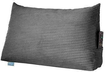 XDREAM Bettsitzkissen, Keilkissen für Bett und Sofa aus Kord in dunkelgrau | Formstabiles Rückenkissen und Lendenkissen mit Seitenfach | waschbarer Bezug | Öko-Tex Zertifiziert | 70 x 40 x 20cm