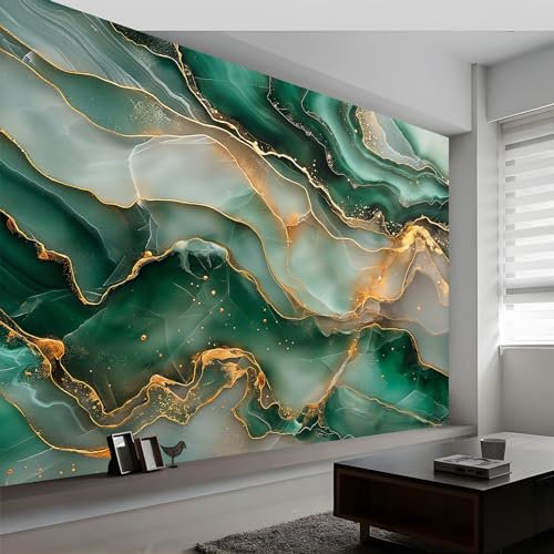Wall Mural Emerald Green Photo Wallpaper Mural 250 x 175 cm (WxH), Marble Abstract Luxury Art Photo Mural Decor for Living Room, Bedroom, Office and Kids Room, Easy to Install