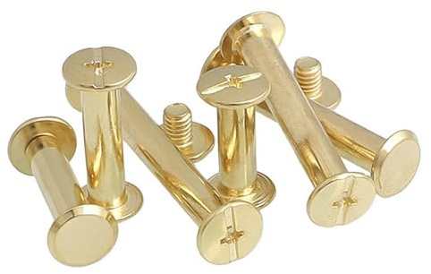 Leliafleury M4*4 Chicago Binding Screws 20Pcs Carbon Steel Chicago Screws Flat Head Screw Rivets Chicago Screw Posts for Craft Purse Belt Handbags, Gold